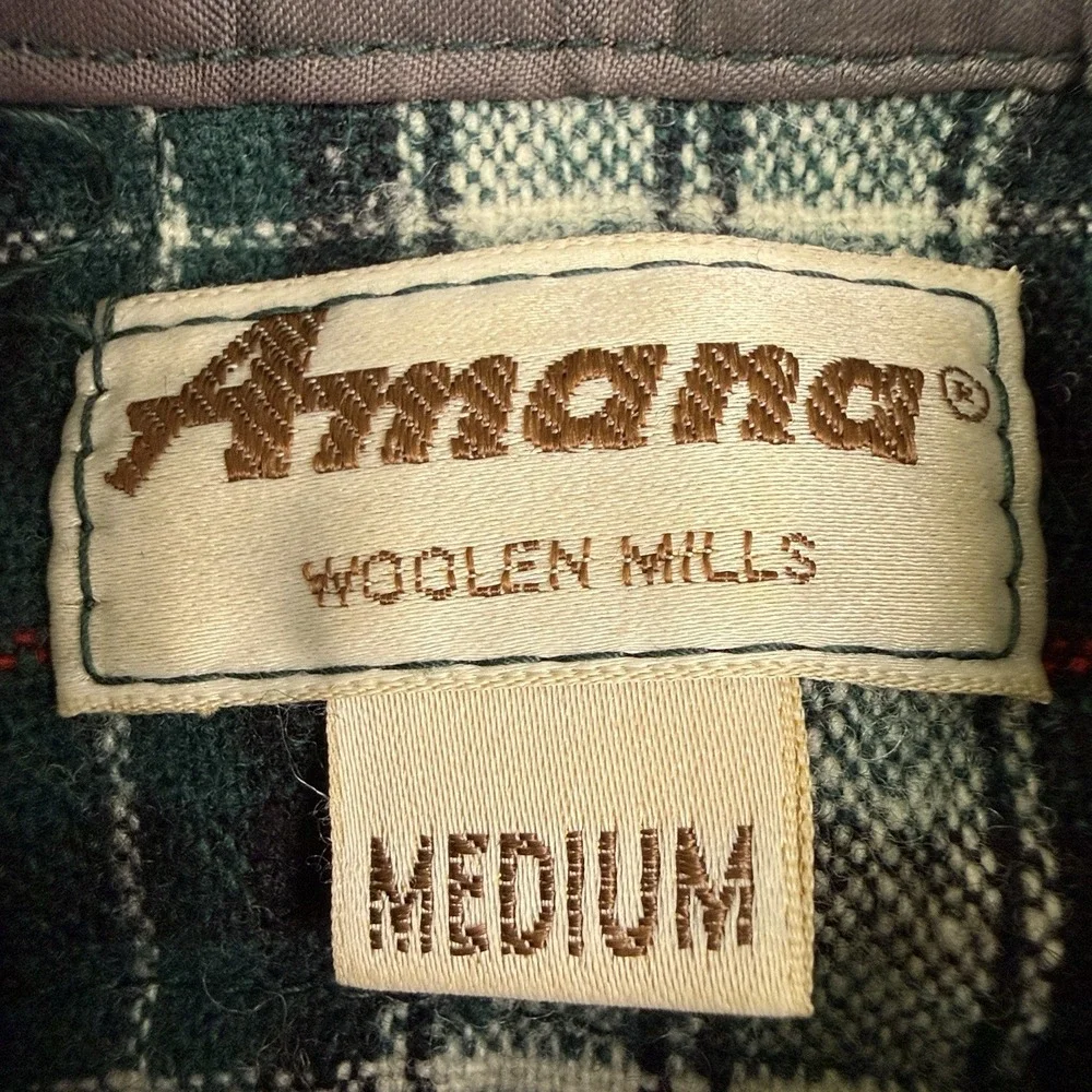 Vintage Amana Woolen Mills Flannel Shirt Mens M Green Plaid 50s 60s Outdoor Work